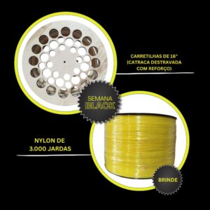 Carretilha de 16" Catraca Destravada com Reforço + Nylon de 3 Mil Jardas de Brinde