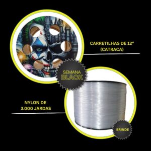 Carretilha de 12" Catraca Travada + Nylon de 3 Mil Jardas de Brinde